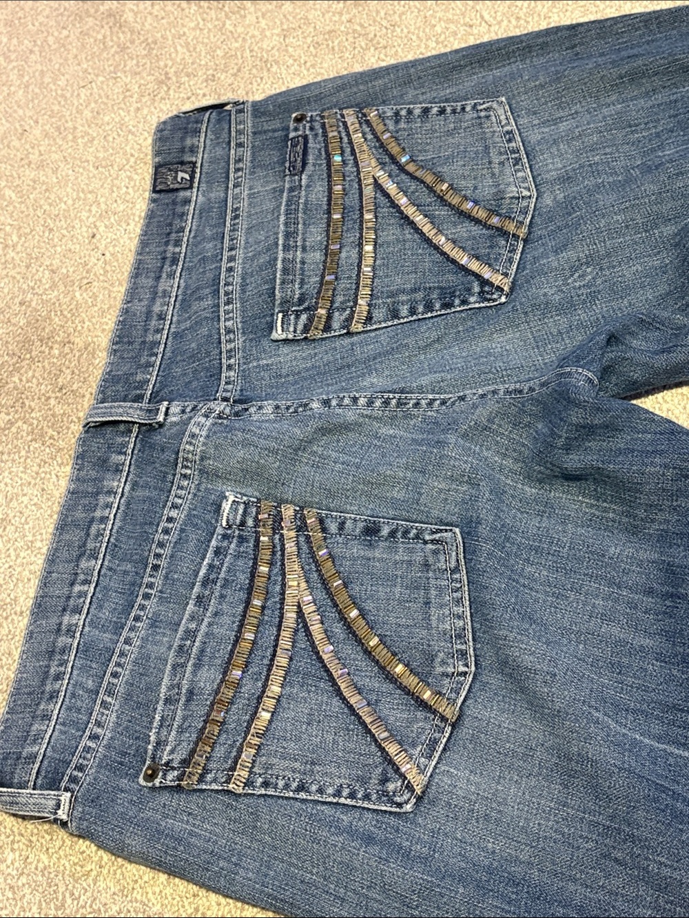 Vintage 7 For All Mankind Dojo Flare Jeans 32 Crystal Embellished Pocket USA Y2K
